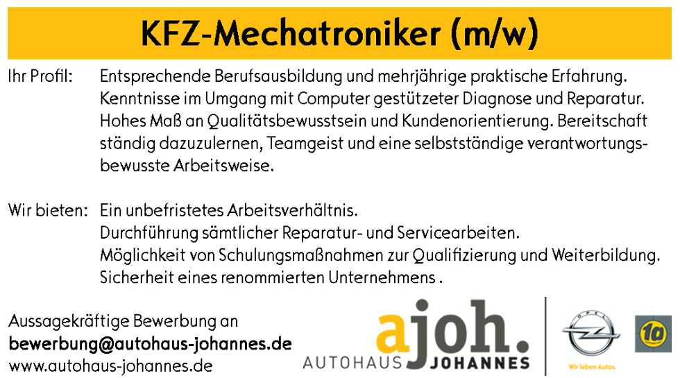 Stellenangebot Kfz Mechatroniker M W